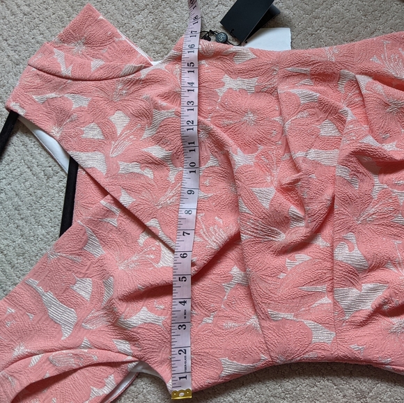 Adrianna Papell Size 8 Hibiscus Jacquard Draped Dress - Picture 3 of 10